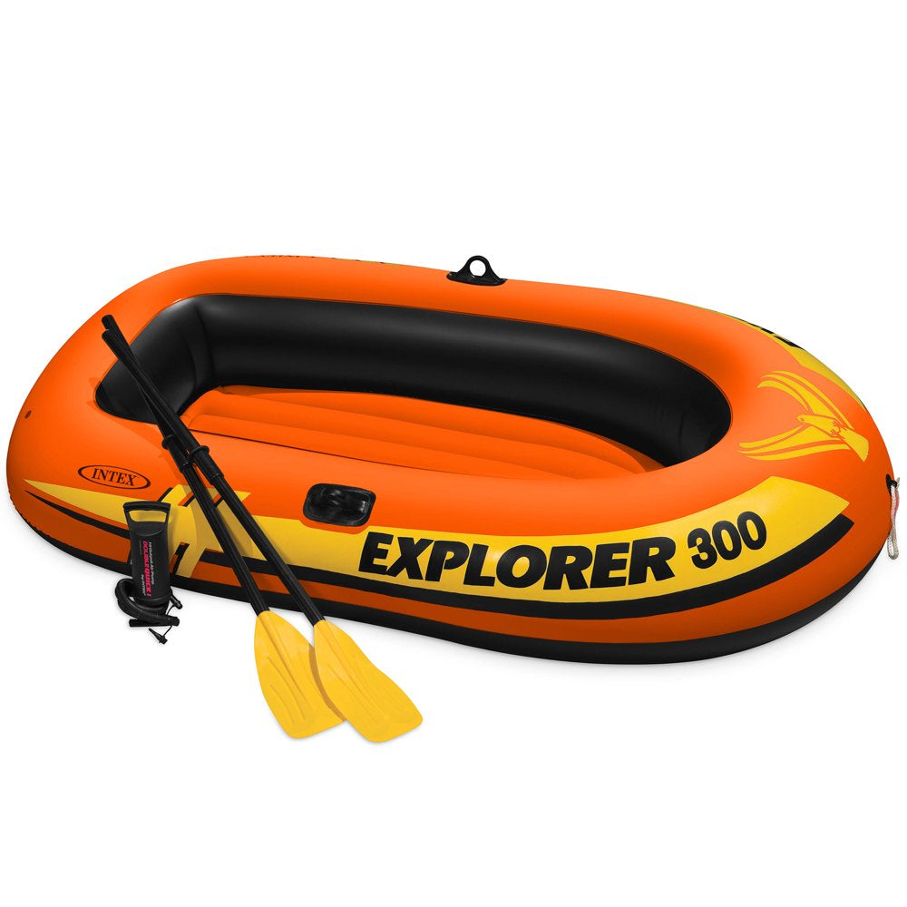 Intex Explorer 300 Compact Inflatable Fishing 3 Person Raft Boat with Pump & Oars