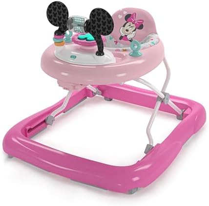 Bright Starts Disney Baby Minnie Mouse Forever Besties 2-in-1 Baby Activity Walker - Easy Fold Frame and Removable -Toy Station, 6 Months and up