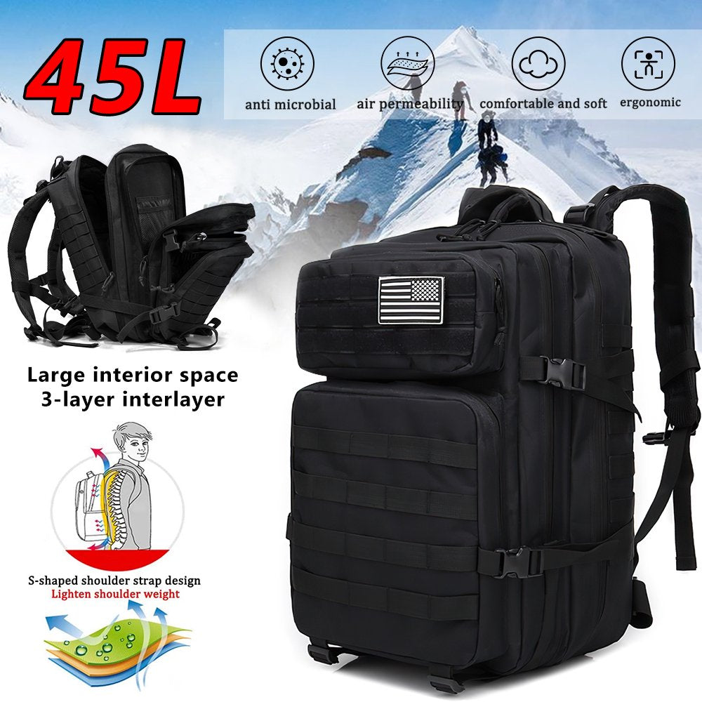 45L Waterproof Lightweight Hiking Backpack for Men and Women, Large Outdoor Sport Daypack, Travel Backpack for Mountaineering/Climbing/ Camping/ Touring/ Fishing, HD185