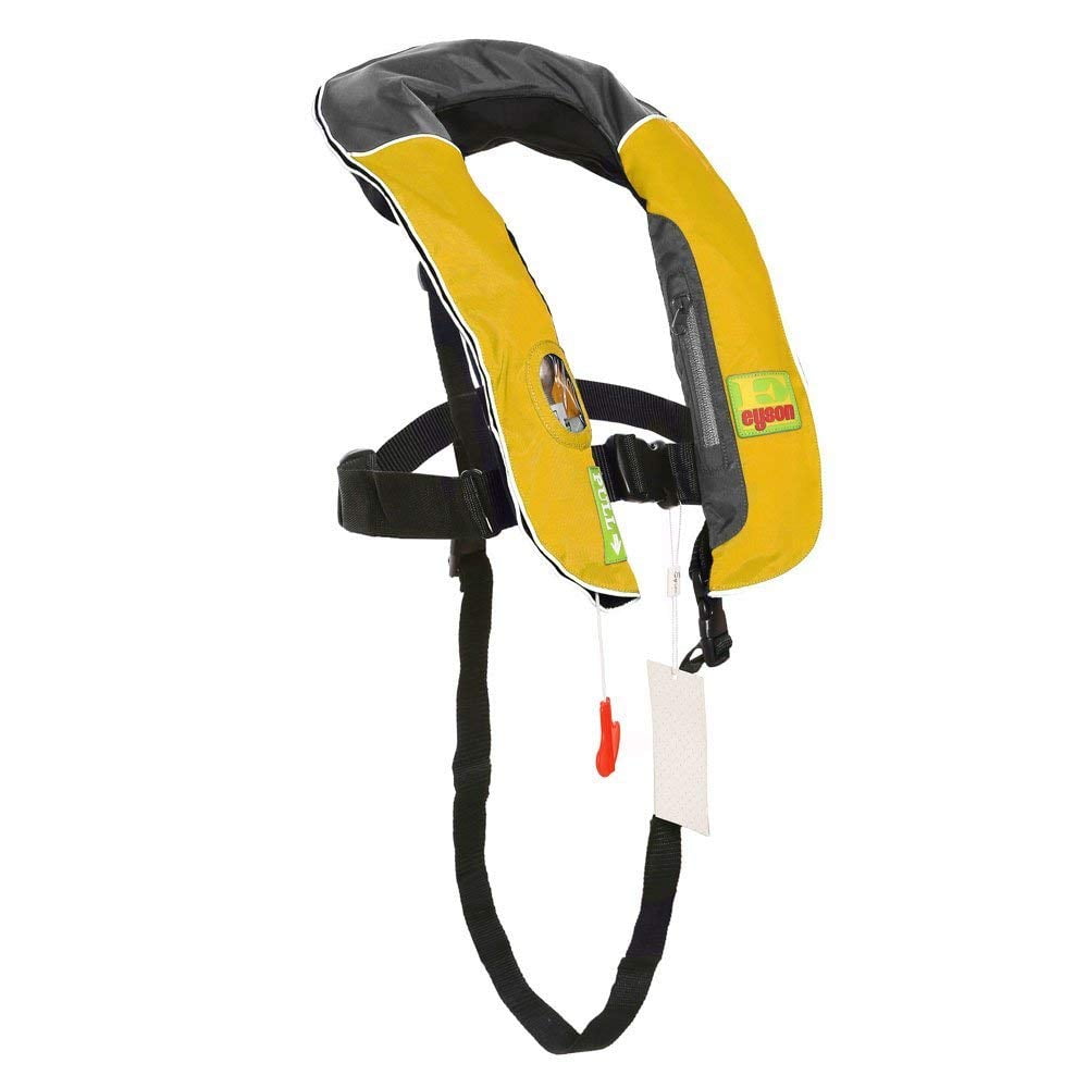 Premium Automatic / Manual Inflatable Life Jacket Lifejacket PFD Life Vest w Zippered Pocket Inflate Survival Aid PFD for Children Youth Kids Yellow Color