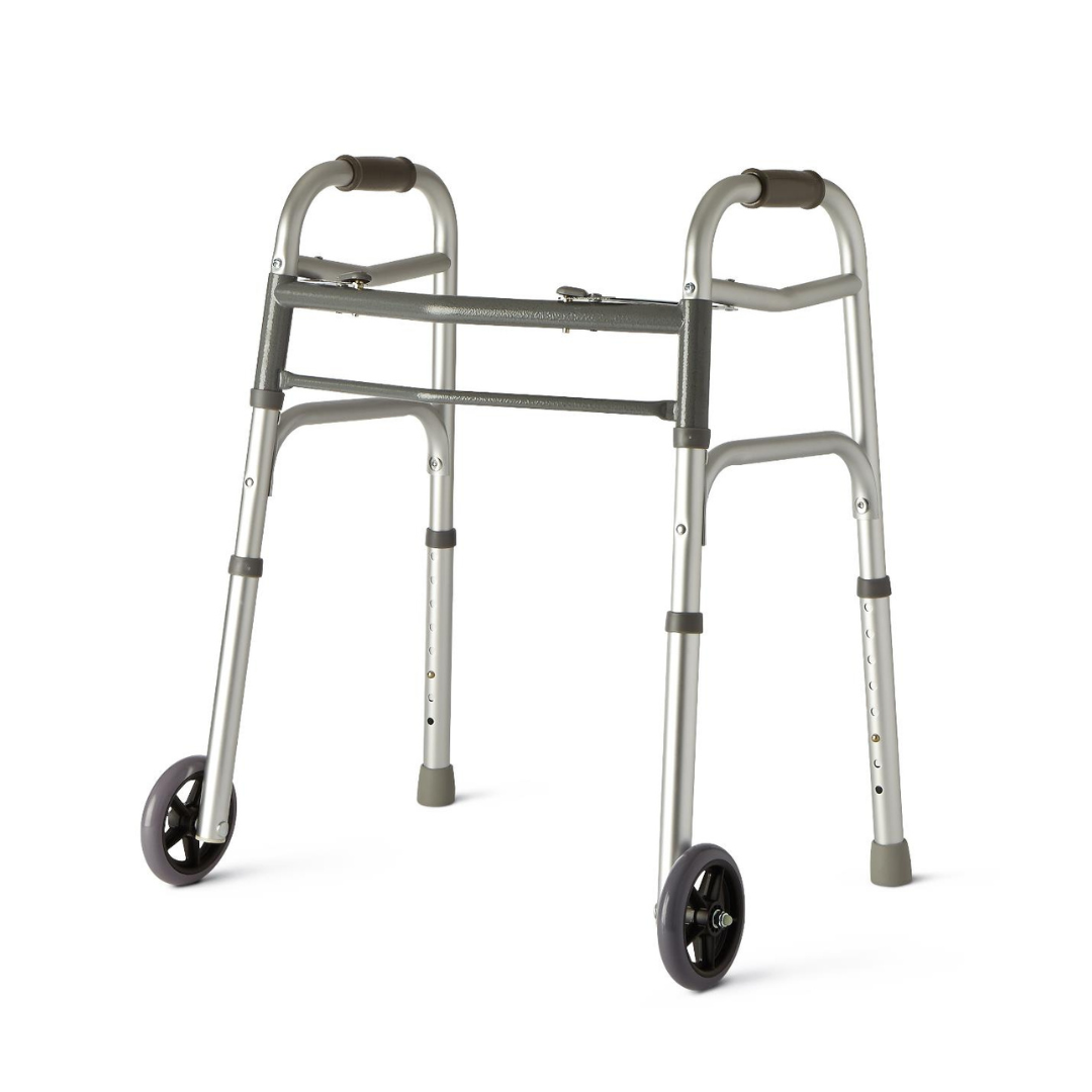 Medline Youth Two-Button Folding Walker with 5" Wheels