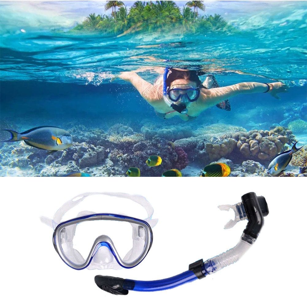 Adult Snorkel Set Anti-Fog Tempered Glass Snorkel Mask anti Leak Dry Top Snorkel Gear Panoramic Goggle for Snorkeling, Swimming, Scuba Diving