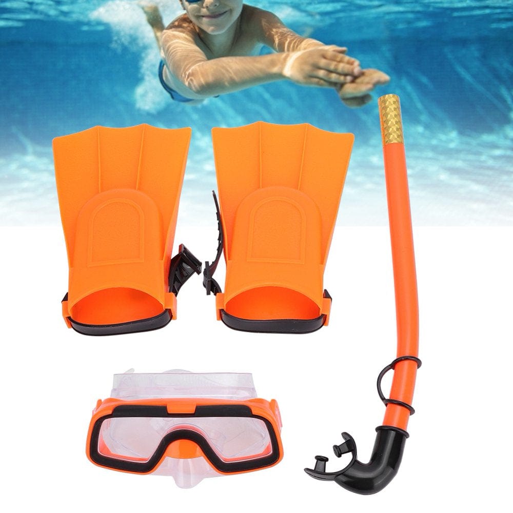 Buyweek Children Diving Snorkeling Mask Goggle Snorkel Flippers Set with and Snorkel Combo Gear Snorkel Goggles for Junior Youth Scuba Swimming