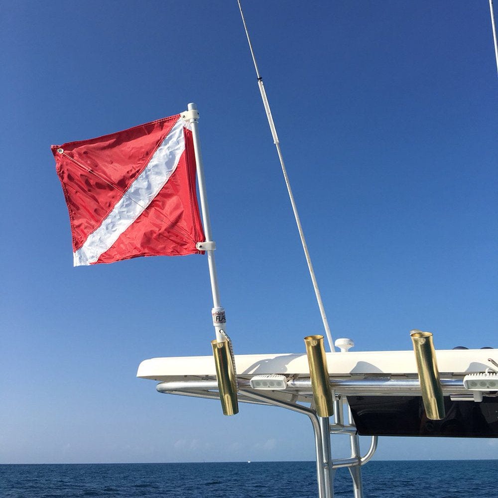 Dive Flag with Pole for Boat T - Top and Rod Holder Safety for Scuba Spearfishing Diving Freediving and Snorkeling