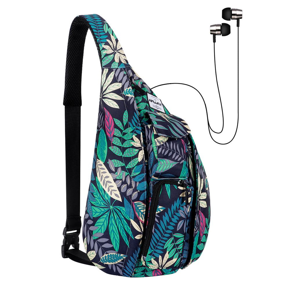 HAWEE Base Camp Bag Hiking Backpack Chest Sling Bag Sports Travel Crossbody Daypack for Women, Light Blue Ripples