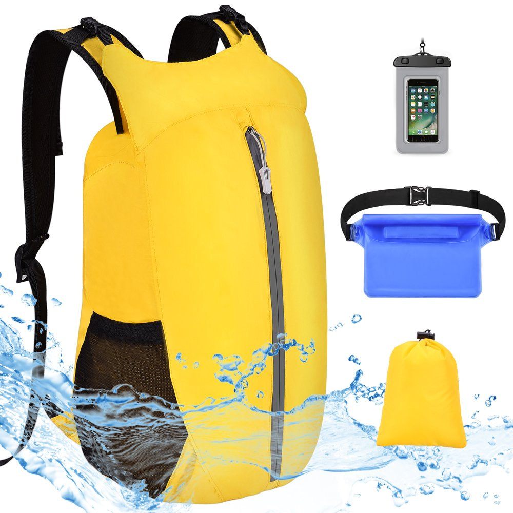 Vbiger Waterproof Dry Bags Set of 3 with Cellphone Bag Waist Bag, 20L Floating Dry Backpack Compression Sacks for Swimming, Kayak, Rafting & Boating, Blue