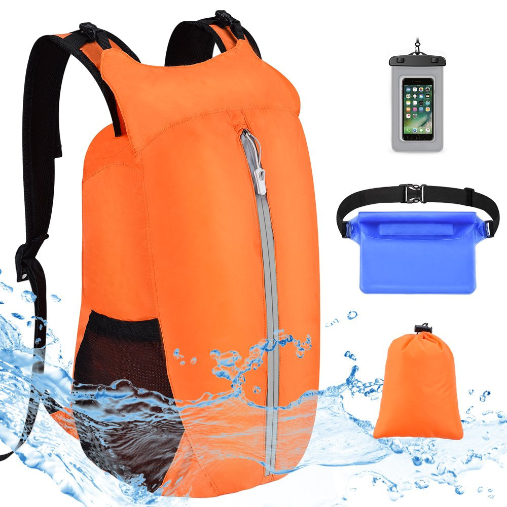 Vbiger Waterproof Dry Bags Set of 3 with Cellphone Bag Waist Bag, 20L Floating Dry Backpack Compression Sacks for Swimming, Kayak, Rafting & Boating, Blue