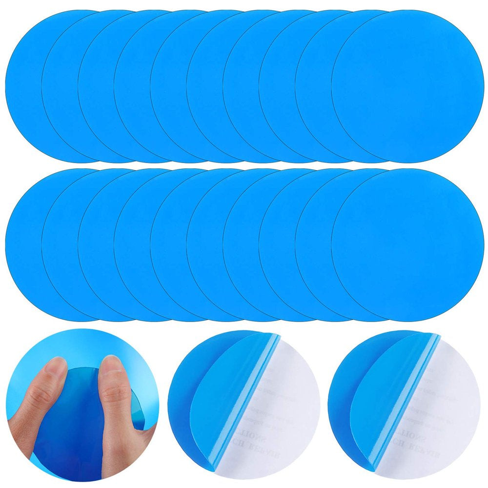 20 Pieces Self-Adhesive PVC Repair Patches, Vinyl Pool Liner Patch Boat Repair Vinyl Rubbers for Inflatable Boat Raft Kayak Canoe, Rectangle (Blue)