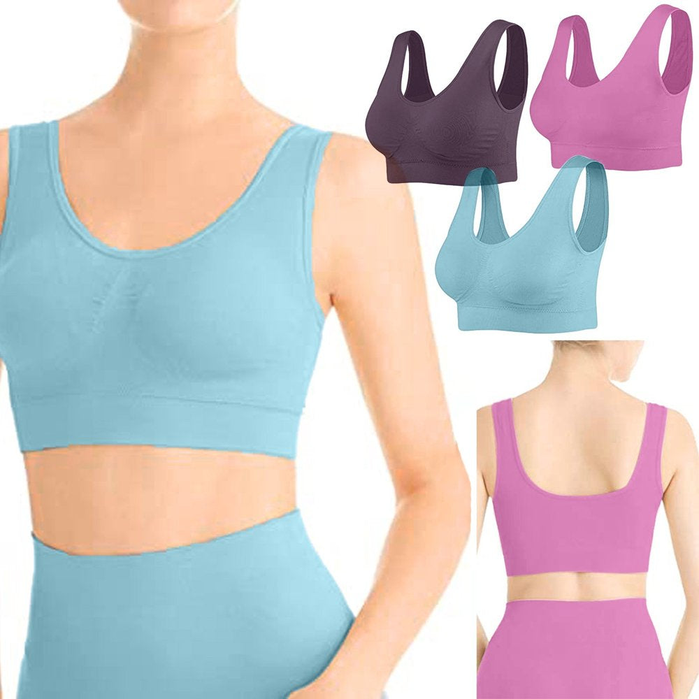3-Pack Seamless Sports Bra Wirefree Yoga Bra with Removable Pads for Women Sports Bras for Women Gather Bra