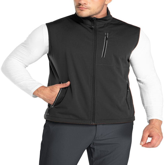 33,000Ft Men'S Windproof Lightweight Golf Vest Outerwear with Pockets, Softshell Sleeveless Jacket for Running Hiking Sports Black Large