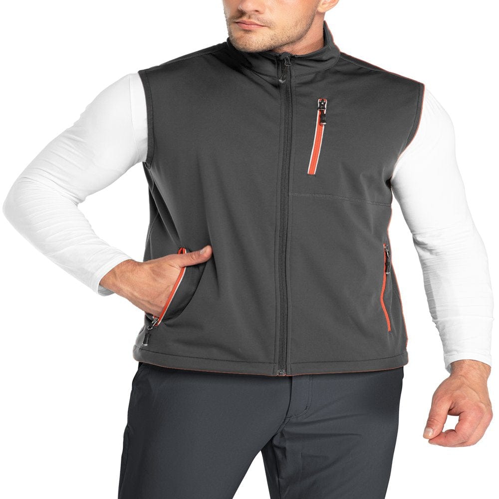 33,000Ft Men'S Windproof Lightweight Golf Vest Outerwear with Pockets, Softshell Sleeveless Jacket for Running Hiking Sports Black Large