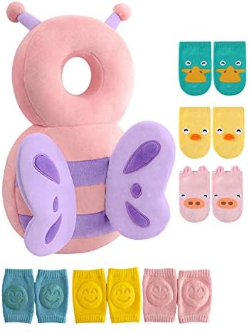 JunNeng Toddler Baby Head Protector Pad Safety Cushion with Knee Pads&Anti-Slip Socks (Butterfly),6 Months-3 Years