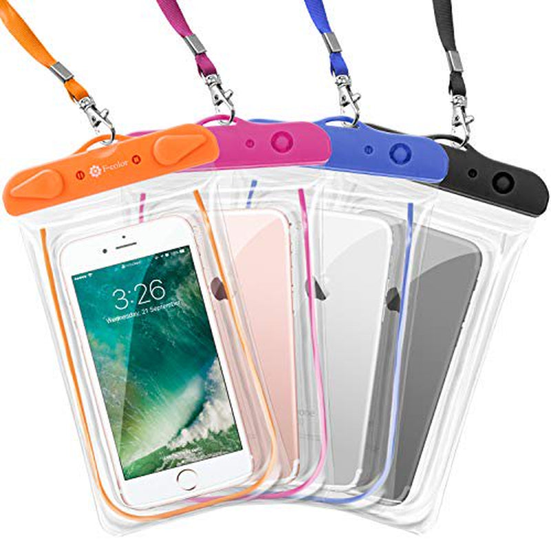 F-Color Waterproof Case, 4 Pack Transparent PVC Waterproof Phone Pouch Dry Bag for Swimming, Boating, Fishing, Skiing, Rafting, Protect Iphone X 8 7 6S plus SE, Galaxy S6 S7, LG G5 and More