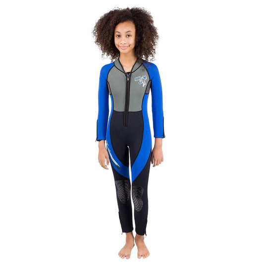 IST WSK-80 Kids 3mm Full Length Wetsuit with Super Stretch Panels (Blue, Small)
