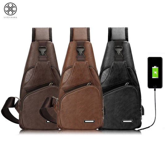 Luxtrada Sling Backpack Anti-Theft Leather Bag One Strap Crossbody Shoulder for Travel Sport Hiking Daypacks for Men Women with USB Charging Port