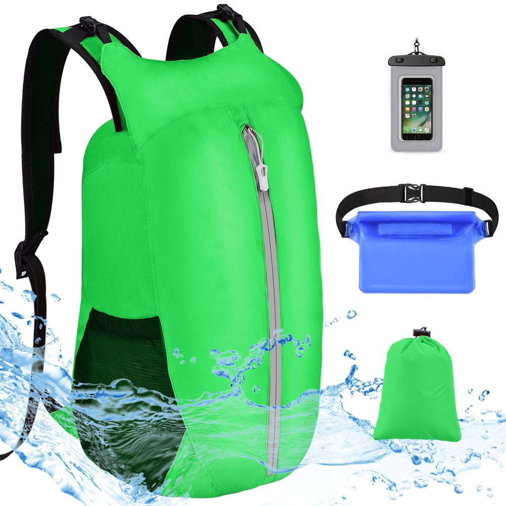 Vbiger Waterproof Dry Bags Set of 3 with Cellphone Bag Waist Bag, 20L Floating Dry Backpack Compression Sacks for Swimming, Kayak, Rafting & Boating, Blue