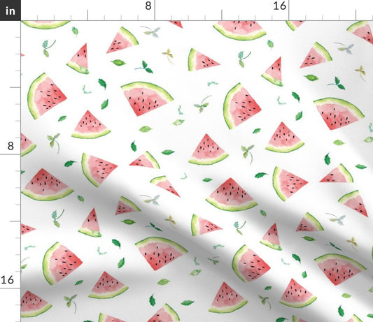 Spoonflower Fabric - Watermelon White Fruit Summer Spring Food Girl Watercolor Printed on Sport Lycra Fabric Fat Quarter - Swimwear Performance Leggings Apparel Fashion