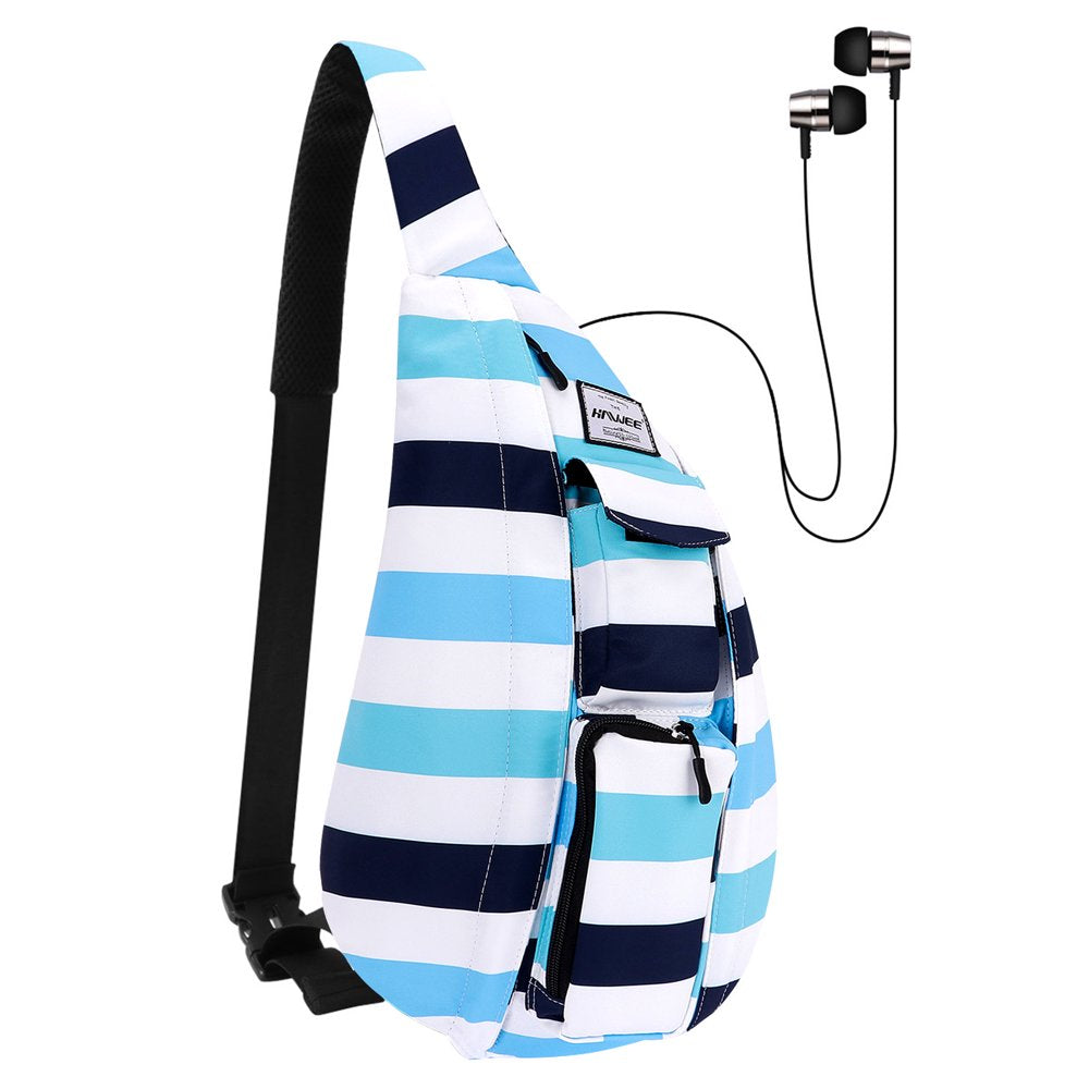 HAWEE Base Camp Bag Hiking Backpack Chest Sling Bag Sports Travel Crossbody Daypack for Women, Light Blue Ripples