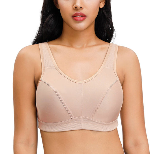 Deyllo Women'S High Impact Full Coverage Wireless plus Size Sports Bra, Beige 44D