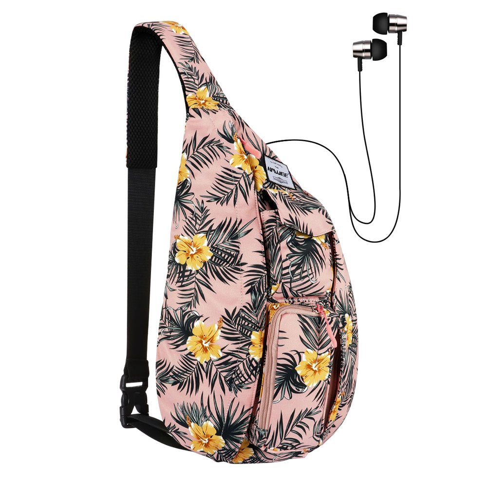 HAWEE Base Camp Bag Hiking Backpack Chest Sling Bag Sports Travel Crossbody Daypack for Women, Light Blue Ripples