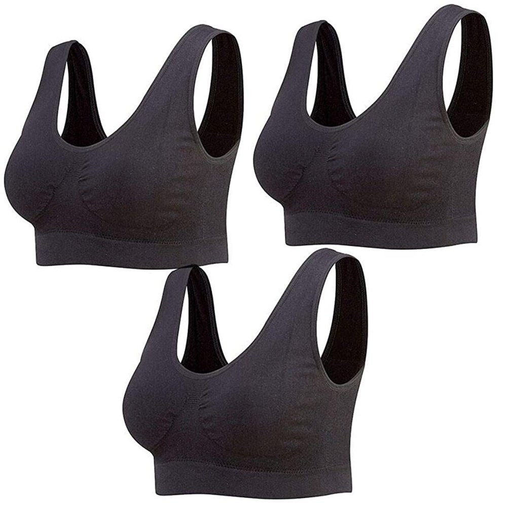3-Pack Seamless Sports Bra Wirefree Yoga Bra with Removable Pads for Women