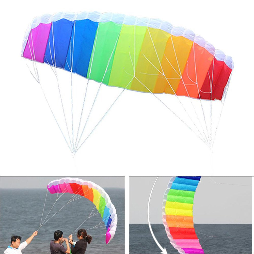 Dual Line Kites Beach Outdoor Fun Parafoil Parachute Rainbow 1.4M