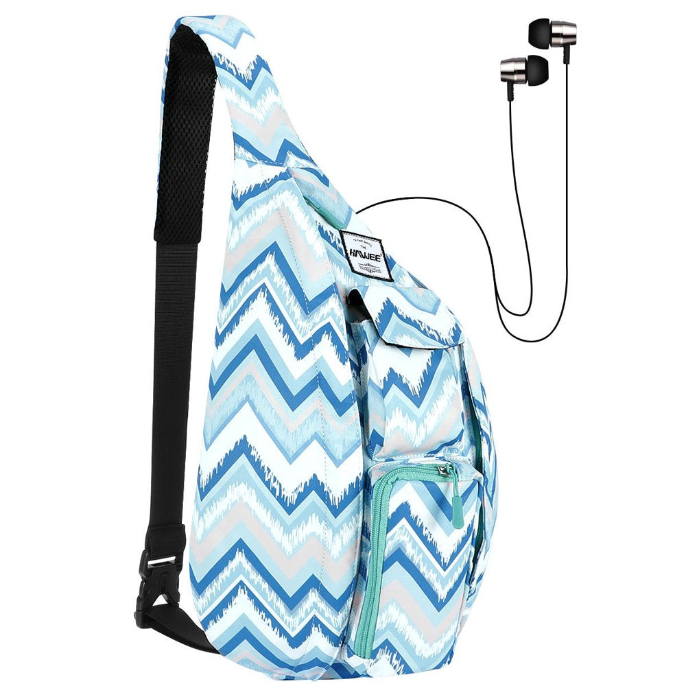 HAWEE Base Camp Bag Hiking Backpack Chest Sling Bag Sports Travel Crossbody Daypack for Women, Light Blue Ripples