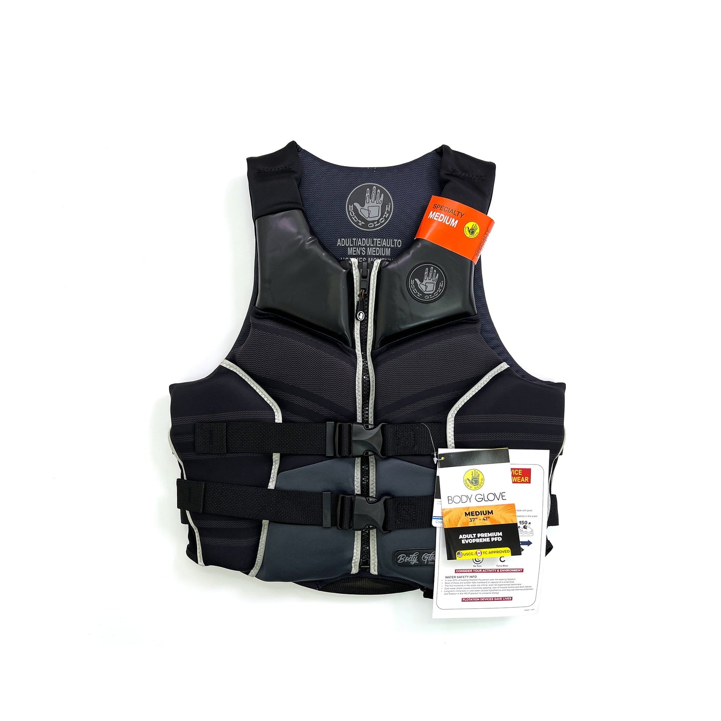 Body Glove Adult Unisex High-End Evoprene PFD, Life Jacket and Vest, Medium, Black