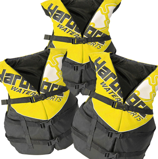 Hardcore Water Sports 3 Pack Hardcore Adult Life Jacket PFD Type III Coast Guard Ski Vest HC110 Yellow