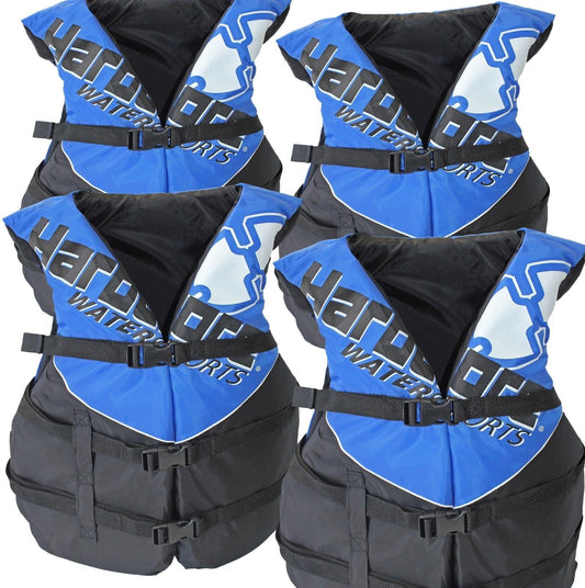 Hardcore Water Sports 4 pack Hardcore Coast Guard type III PFD for adults; life jacket paddle vest for adults; life vest flotation device; Jet ski, wakeboard, hardshell kayak lufe jacket; extra life j