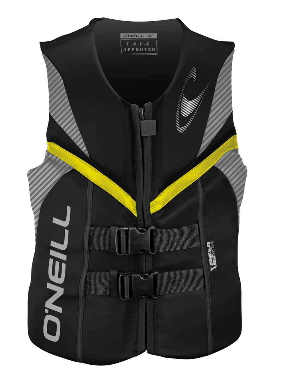 O'Neill mens Reactor USCG life vest 3XL Black/smoke/yellow (4720)
