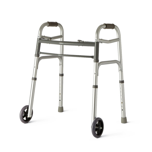 Medline Youth Two-Button Folding Walker with 5" Wheels