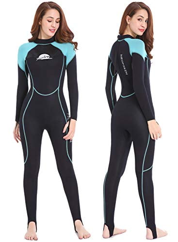 NeopSkin Wetsuits Women Men Youth 2mm Neoprene Wet Suits for Women in Cold Water Full Body Dive Suit for Diving Snorkeling Surfing Swimming Canoeing (Women's Black/Aquamarine, Women's XXX-La