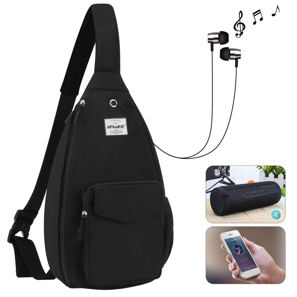 HAWEE Women’S Crossbody Backpack Purse for Travel Sling Bag with Earphone Hole, Black