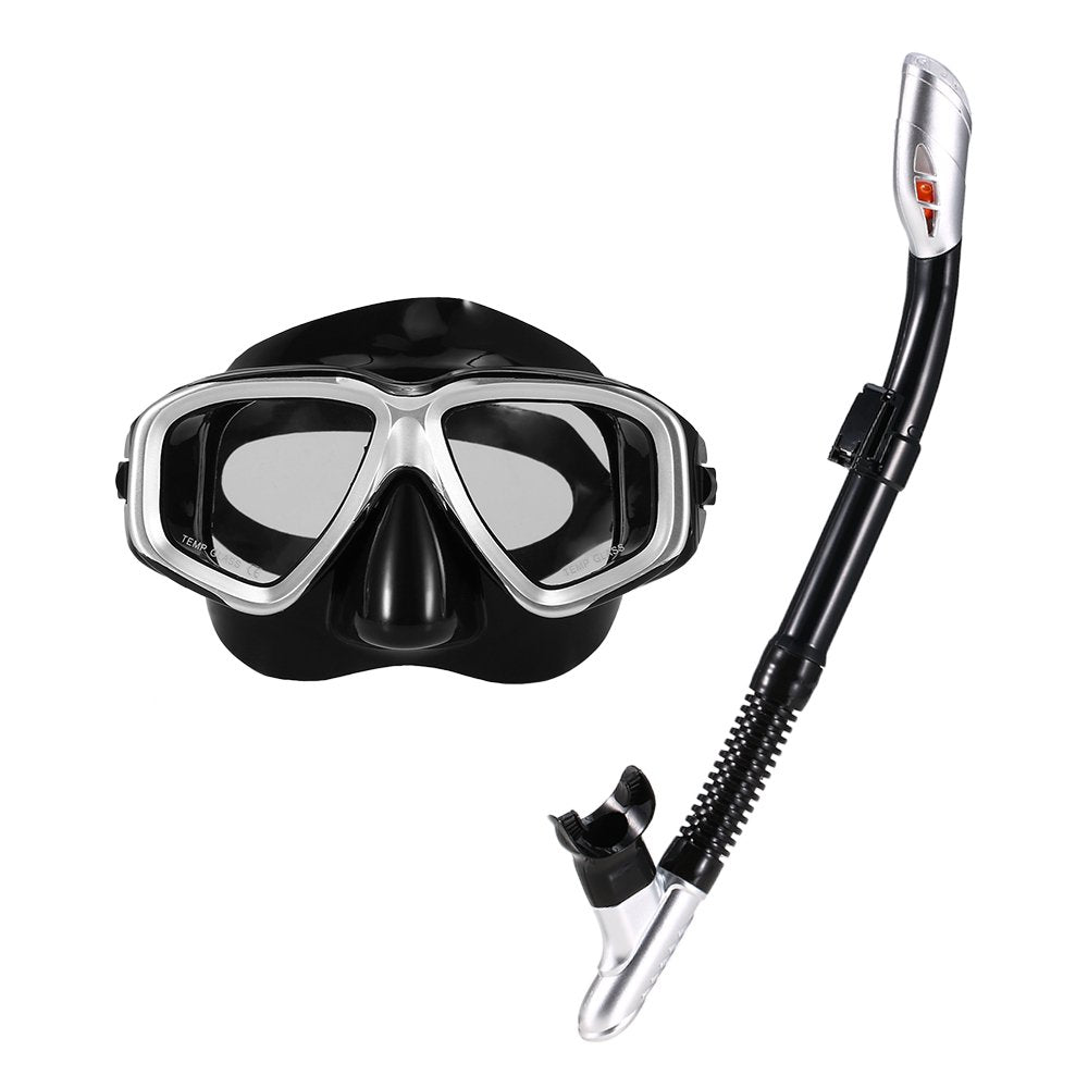 Lixada Adults Freediving Mask Snorkel Set Anti-Fog Diving Snorkeling Goggles Set Swimming Mask Tempered Glass Lens Goggles for Men Women