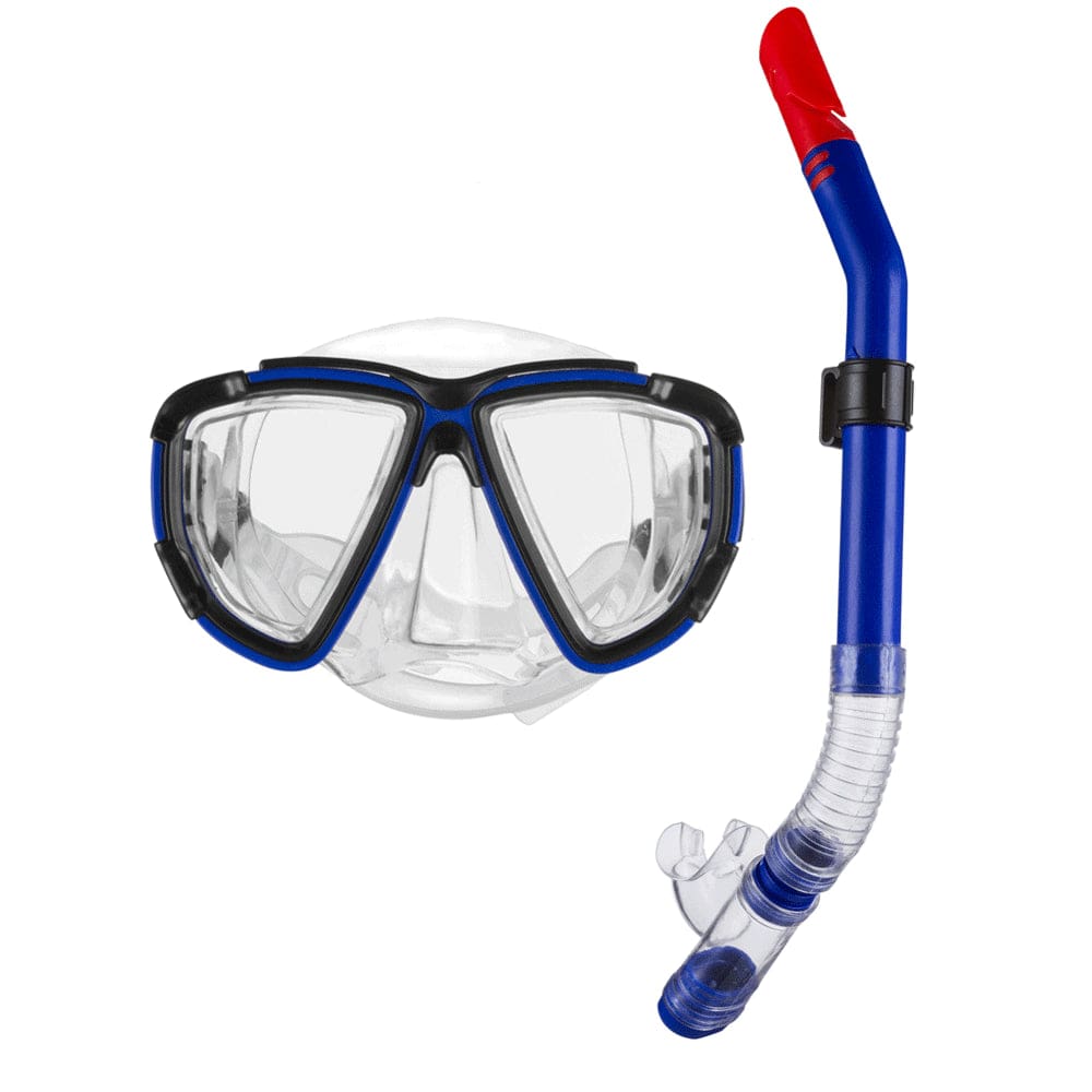 Anyprize Swim Mask and Snorkel for Kids, Blue Dry Snorkel Scuba Diving Mask for Child, anti Fog Lens and Soft Silicone Strap Waterproof Swim Goggles Set for Age 10+ with Enviromental PVC Mouthpiece