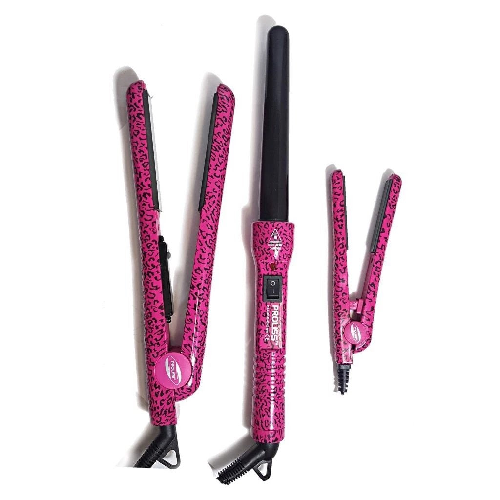 The Essentials Full Styling Set - 100% Solid Ceramic 1.25" Flat Iron, 0.5" Mini Flat Iron, & Curling Wand