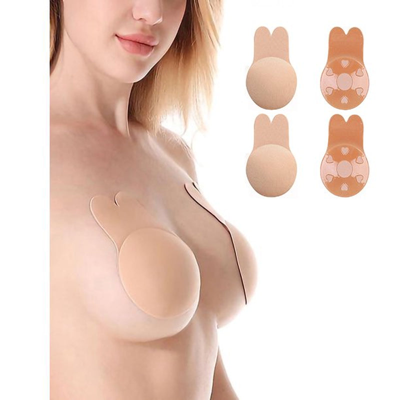 Kyfree 2 Pairs Womens Backless Invisible Bra Strapless Reusable Self-Adhesive Bra Sticky Breast Lift Tape Nipplecovers