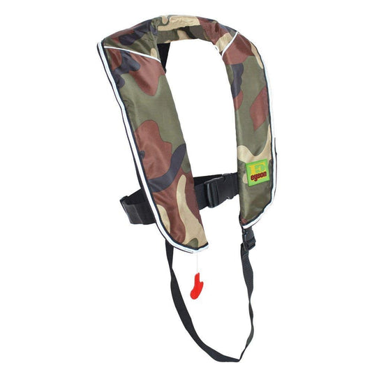 Premium Automatic/Manual Inflatable Life Jacket Lifejacket PFD Life Vest Inflate Survival Aid Lifesaving PFD for Children Youth Kids - Green Camouflage Color