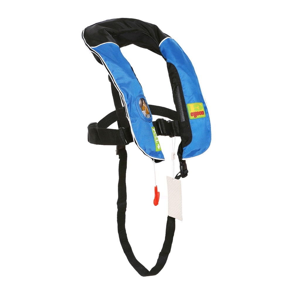 Premium Automatic / Manual Inflatable Life Jacket Lifejacket PFD Life Vest w Zippered Pocket Inflate Survival Aid PFD for Children Youth Kids Blue Color