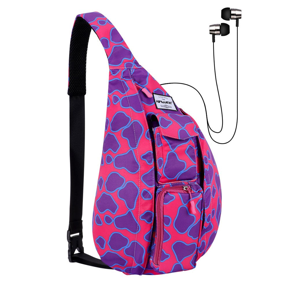 HAWEE Base Camp Bag Hiking Backpack Chest Sling Bag Sports Travel Crossbody Daypack for Women, Light Blue Ripples