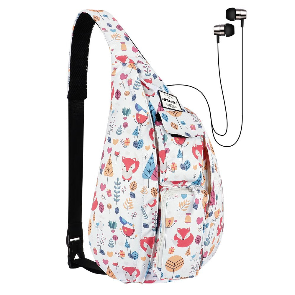 HAWEE Base Camp Bag Hiking Backpack Chest Sling Bag Sports Travel Crossbody Daypack for Women, Light Blue Ripples