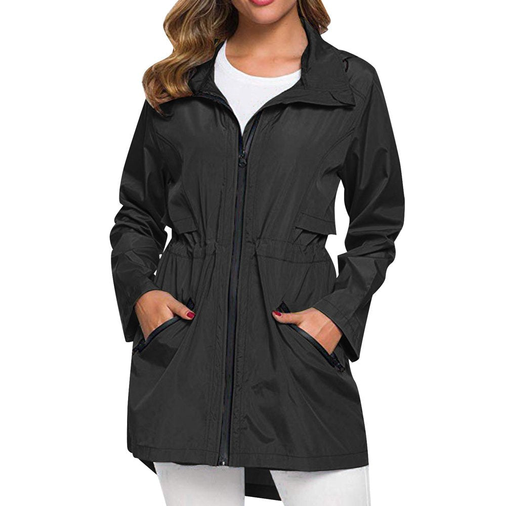 Lystmrge Warm Wind I5 Apparel Light Nylon Jacket Women Long Raincoat with Hood Outdoor Lightweight Windbreaker Rain Jacket Waterproof