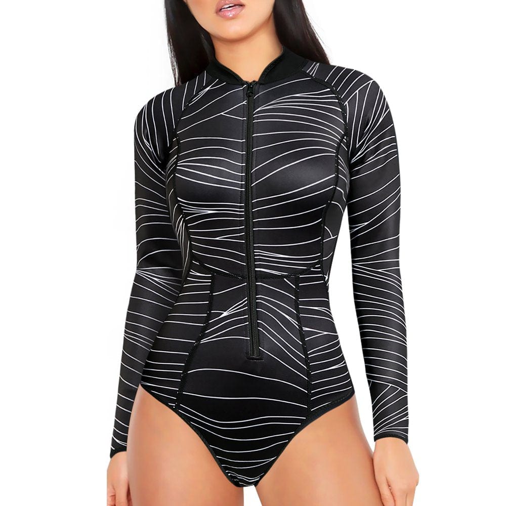 Eleady Women Long Sleeve Swimsuit ,Neoprene Wetsuit, with Front Zipper UV Protection Swimwear for Swimming Diving Snorkeling(Black Large)