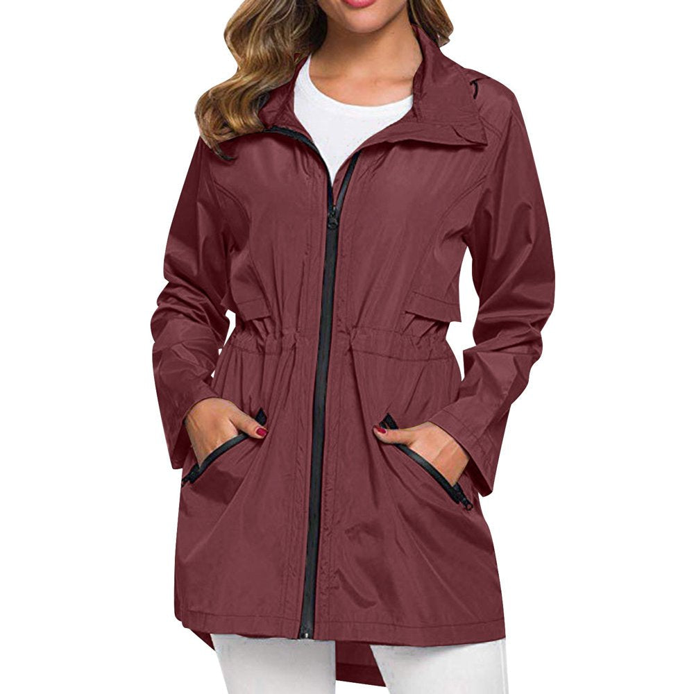 Lystmrge Warm Wind I5 Apparel Light Nylon Jacket Women Long Raincoat with Hood Outdoor Lightweight Windbreaker Rain Jacket Waterproof