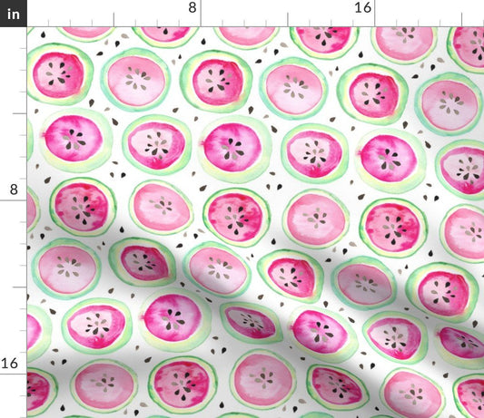 Spoonflower Fabric - Watermelon Polka Dots Hot Pink Summer Fruit Picnic Food Watercolor Printed on Organic Cotton Knit Fabric by the Yard - Clothing Apparel T-Shirts