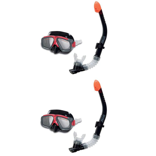 Intex Surf Rider Swimming & Diving Mask Snorkel Set for Ages 8+, Red (2 Pack)