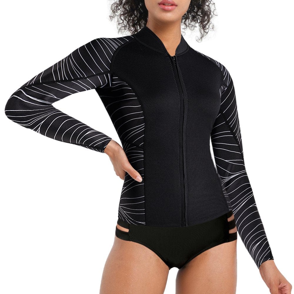 Nebility Long Sleeve Jacket Wetsuit Top for Women, Neoprene 1.5Mm High-Necked Wetsuits with Front Zipper for Swimming Diving Surfing Boating Kayaking Snorkeling(Purple Large)