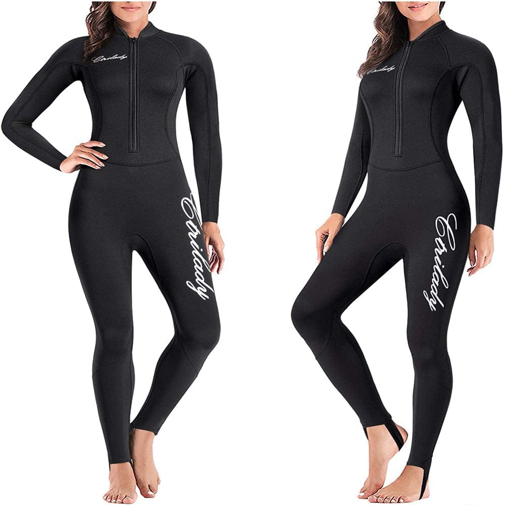 Nebility Wetsuit Women 2Mm Neoprene Full Wetsuit Long Sleeve Diving Suits with Front Zipper UV Protection Full Body Swimwear for Swimming Diving Surfing Kayaking Snorkeling(Black Small)