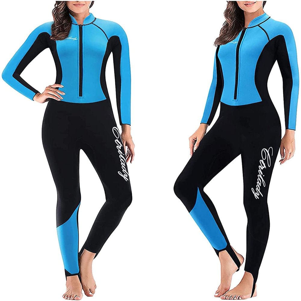 Nebility Wetsuit Women 2Mm Neoprene Full Wetsuit Long Sleeve Diving Suits with Front Zipper UV Protection Full Body Swimwear for Swimming Diving Surfing Kayaking Snorkeling(Black Small)